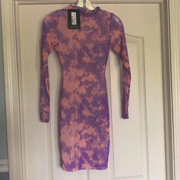 PrettyLittleThing Sheer Mesh Tie Dye Bodycon Dress - Picture 1 of 3